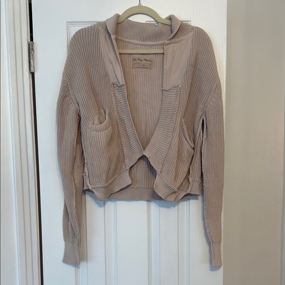 Beige Knit Cardigan Sweater